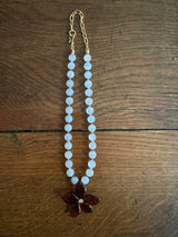 PRE-OWNED GARNET VINCA FLOWER NECKLACE RRP £380