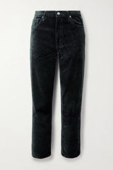 FRAME LE SLEEK STRAIGHT IN GREEN SMOKE VELVET