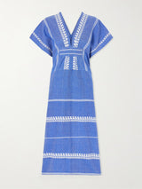 LEMLEM GASIRA V-NECK KAFTAN IN TEBIBI BLUE