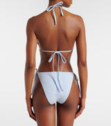 HUNZA G GINA BEADED BIKINI IN METALLIC ICE BLUE