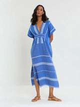 LEMLEM GASIRA V-NECK KAFTAN IN TEBIBI BLUE