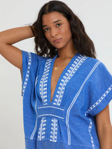 LEMLEM GASIRA V-NECK KAFTAN IN TEBIBI BLUE