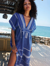 LEMLEM GASIRA V-NECK KAFTAN IN TEBIBI BLUE
