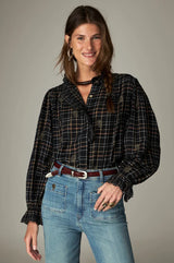 MAISON HOTEL COCO BLOUSE IN NOIR PLAID