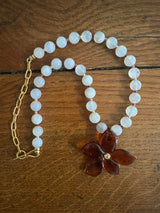PRE-OWNED GARNET VINCA FLOWER NECKLACE RRP £380