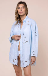 JULIET DUNN POPLIN CUT-OUT EMBROIDERED SHIRT IN SKY BLUE