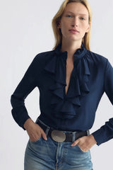 NILI LOTAN LILY RUFFLED SILK BLOUSE