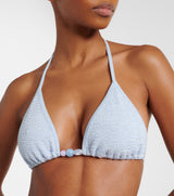 HUNZA G GINA BEADED BIKINI IN METALLIC ICE BLUE