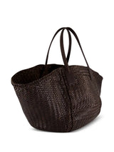 DRAGON DIFFUSION THERESA WOVEN SHOPPER IN DARK BROWN WITH POM POM LINER